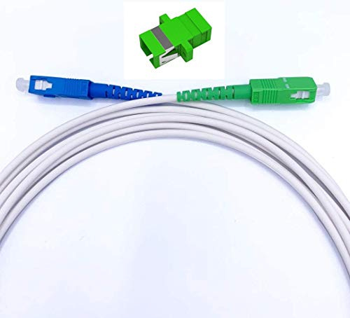 Elfcam – 15m Câble Fibre Optique Monomode pour Freebox, SC/APC vers SC/UPC Simplex 9/125µm, avec Coupleur de Rallonge, G.657A2/B2, LSZH Blanc