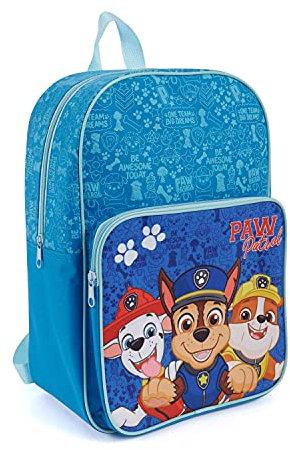 PERLETTI Pat’ Patrouille Sac à Dos Bleu pour Enfants - Paw Patrol Cartable École Maternelle Primaire avec Poche Avant Garçon - Sac d’ École Léger Voyage Loisirs Sorties pour Enfant - 36x24x12 cm
