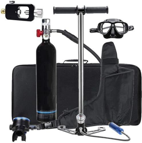 XSGDMN Bouteille de plongée, Mini-Cylindre de plongée Portable 1l, autonomie 15-20 Min, matériau résistant à la Corrosion, Valve à Pression constante, Bouteille Pony Rechargeable,Noir