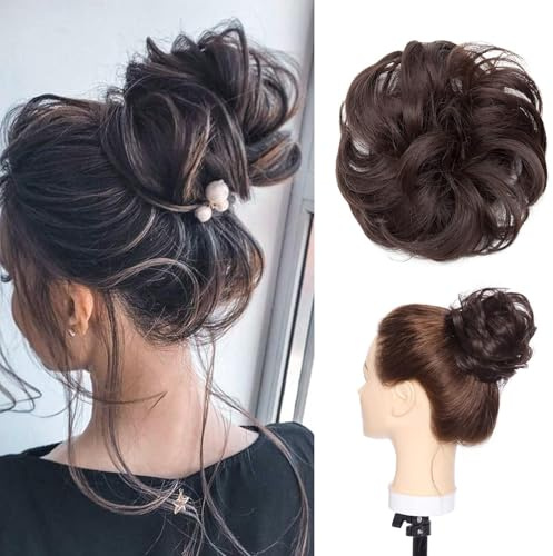 Rich Choices Haarverlängerung Wellig Dunkelbraun - Clip-In, Hitzebeständig, Synthetisch, 45g, Dutt, Pferdeschwanz, Hochsteckfrisur