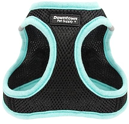 Downtown Pet Supply Step in Dog Harness No Pull, XX-Large, Black w/Light Blue Trim - Adjustable Harness with Padded Mesh Fabric and Reflective Trim - Buckle Strap Harness for Dogs