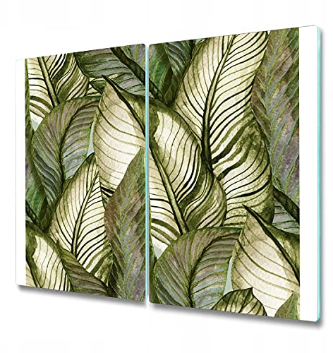 Coloray Glass Chopping Board Worktop 2X 11.8 x 20.5 inch / 2x30x52cm Tempered Safety Glass Cutting Board Splashback for Kitchen Protection - Green Palm Monstera Leaves Floral Tropical