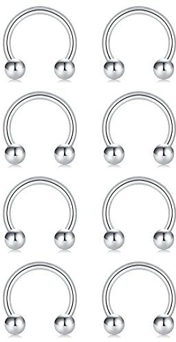 Briana Williams 8stk Silber Circular Barbell Hufeisen Piercing Ring Nasenring Nasenpiercing 20/18/16/14/12 Gauge Chirurgenstahl