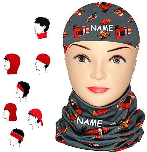 alles-meine.de GmbH Multifunktionstuch - Cars - Auto Lightning McQueen - incl. Name - UV Protection/Schutz - Baumwolle - UNIVERSAL Größe - Schlauchschal/Mütze/Piratentu..