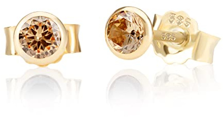 NKlaus Paar 5,0mm 585 Gelb Gold 14 Karat Ohrstecker Kristall Zirkonia Butterfly Verschluss Damen Mädchen