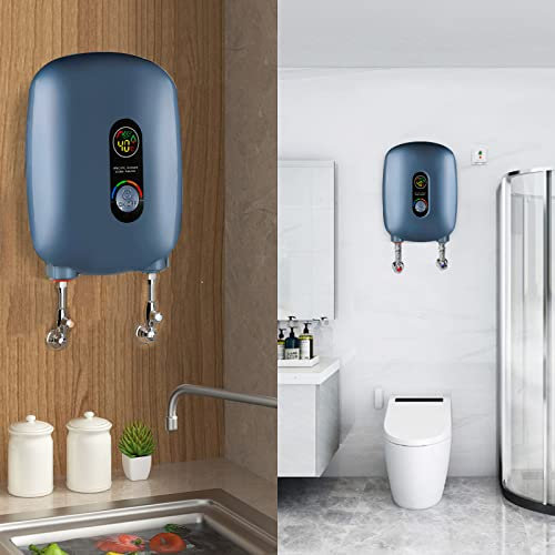 Ceiever elektrisk genomströmningsvärmare, tanklös varmvattenberedare för dusch, med LED-display, 220 V, 3 000 W, omedelbar elektrisk genomströmningsberedare för badrummet (6 500 W, blå)
