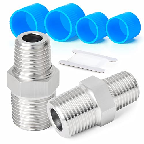 ERGAOBOY 2 Stück 3/8 Zoll BSP Außengewinde x 1/2 Zoll BSP Außengewinde Geschmiedeter Edelstahl Reduzier Sechskantnippelverbinder SUS 304 Rohrverschraubungen