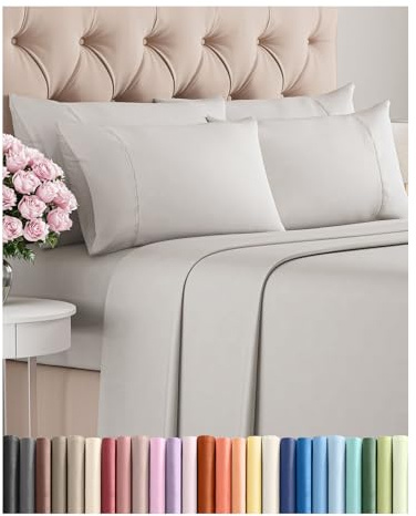 King 6 Piece Sheet Set - Comfy Breathable & Cooling - Ultra-Soft Hotel Luxury Bedding Set w/ 8-16 Inch Deep Pockets - 1 Flat & 1 Fitted Sheet & 4 Pillowcases - Wrinkle Free & Easy Care - French Grey