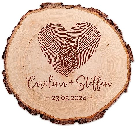 Baumscheibe mit Gravur, Deko Holzscheibe zur Hochzeit, Hochzeitsgeschenk für Brautpaar, Personalisierte Holzplatte mit Namen und Datum, Geschenk zur Hochzeit, Holz Untersetzer, Hochzeitsdeko