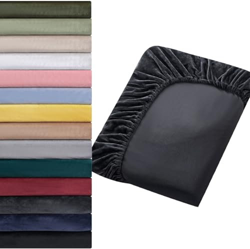 Soifox Jersey Warm Spannbettlaken 180x200cm bis 200x200cm Plüsch Fleece Samtweich Kuschelig Flauschig Cashmere Touch Bettlaken für Boxspringbett Topper Matratze Anthrazit mit Gummizug