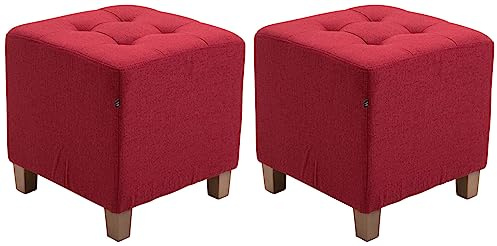 CLP 2er Set Sitzhocker Pharao mit Stoffbezug I Sitzwürfel mit hochwertiger Polsterung und Bodenschonern Farbe rot