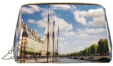 vacsAX Kleine Make-up-Tasche, stilvolle Leder-Make-up-Tasche mit – perfekt für Make-up, Toilettenartikel und Pinsel Seine Segeln, Seine Segeln, Einheitsgröße