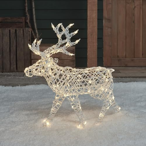 Lights4fun 3-i-1 LED upplyst ren 70 cm, hjortfigur, timer, julbelysning för utomhus- och inomhusbruk, batteridriven