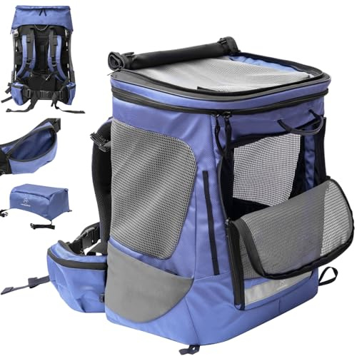 Wanderpfote Hunderucksack bis 12kg - Modell Daypack, Größe M, Blau - Premium Rucksack für kleine bis mittelgroße Hunde mit Höhenverstellbarem Tragesystem und viel Raum für den Hund