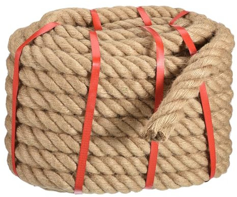 QUARKZMAN Naturel Jute Corde, 1-17/64 x 50 Ft Épais Tordu Manille Corde Polyvalent pour Remorqueur de Guerre, Hamac, Escalade, Navigation, suspensions