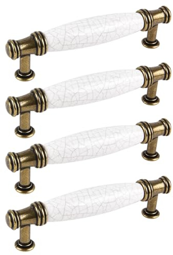 96 mm dörrhandtag, 4-pack keramik marmor dörrhandtag, vintage skåphandtag, antika krokar, möbeldörr draghandtag för köksskåp, byrå, skåp, dörr, trägrindar (A)