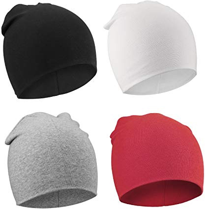 DRESHOW 4 Stücke Unisex Mütze Hut Junge Mütze Frühling Mützchen Kleinkind Wendemütze Jersey Slouch Beanie Bekleidung Unisex Infant Hut Kindergarten Mütze