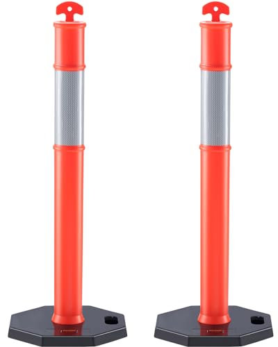 VEVOR Traffic Delineator Post Cones, 2 Pack, Traffic Safety Delineator Barrier with 16.93 x 16.93 in Rubber Base, for Traffic Control Warning Outdoor Indoor Use Parking Lot Construction Caution Roads