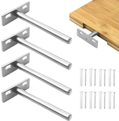 YEYIT 4 Pcs Floating Shelf Brackets, 4 Inch Solid Steel Hidden Blind Support, Concealed Shelf Brackets for Wall Mounted Backdrop Wall Shelf Wood Shelves(Silver)