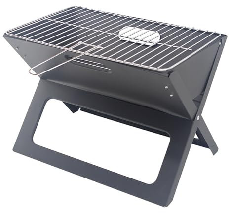 Holzkohle-Grills, Tragbarer Metall-Grill, Kleiner BBQ-Grill für Erwachsene, Mini-Grill für Tischplatte, Klappbarer Tischgrill für Outdoor-Kochen Camping Strand Reisen Picknick Hinterhof, Schwarz