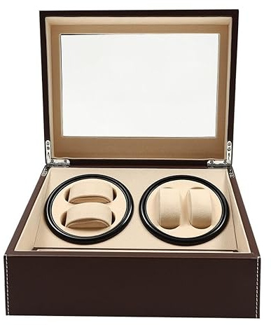 CLEADONG Automatik Uhrenbeweger, Braun Watch Winder, Uhrenbox Uhrenkasten Box Holz Automatischer Uhrenbeweger Mit 4 Uhrenbewe Und 6 Uhren Für Die Aufbewahrung Und Präsentation