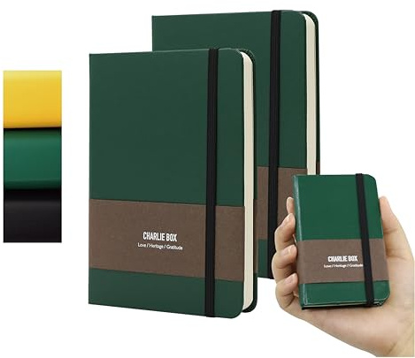TUNJILOOL A7 Lederjournal - 2er Pack, Dotted/Grid/Blanko, 100GSM, Wasserfest, Gummiband (Grün)