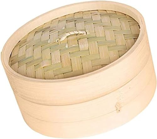 Vaporiera in bambù, per cottura a vapore, per panini, gnocchi, verdure, pesce