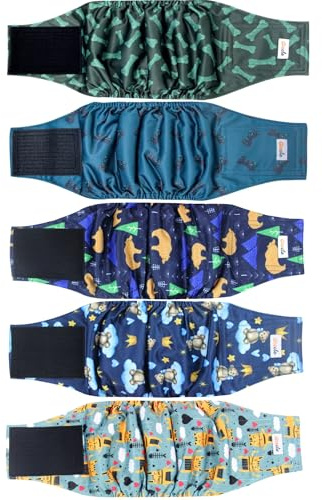 Grecle Paquete de 5 pañales para perros machos, bandas de vientre de alta calidad para perros machos, envolturas de orina de alta absorción para perros en incontinencia o micción y entrenamiento