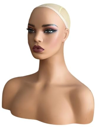 perfk Tête de Mannequin femme porte-perruque avec épaule, accessoires de beauté, support de perruque de buste, tête de Mannequin pour lunettes, collier,