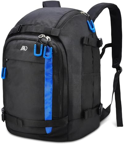 MoopGou Ski Boot Bag, 50L Ski Boot Travel Backpack 1680D Nylon Waterproof Ski Bag for Ski Boots, Ski Helmet, Goggles, Gloves, Apparel & Skiing Gear Accessories for Men, Women and Youth- Blue