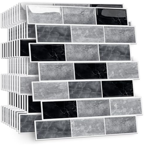 HPNIUB 2D 10 Sheets Self Adhesive Wall Tiles,Stick On Wall Tiles Kitchen Splashbacks for Walls,Tile Stickers Peel and Stick Backsplash Splashback Decals Tile 30x30cm (Grey 1)