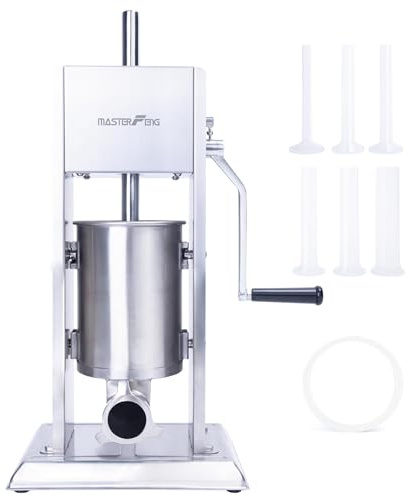 MASTER FENG Stainless Steel Sausage Stuffer, Manual 3L Capacity, Homemade Vertical Sausage Maker Two Speed Meat Filling Machine