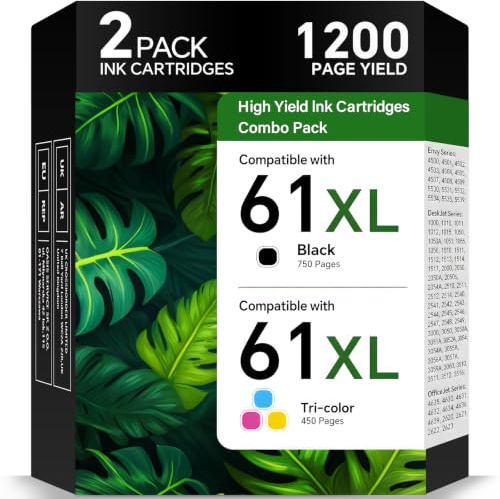 61 svarta och färgbläckpatroner, 61 XL bläckpatroner kombopaket renoverade för HP61XL för HP DeskJet 2540 2050 1050 1000 Envy 4500 5530 5532 4502 4507 OfficeJet 2620 4630 skrivarbläck (2 Leveransen