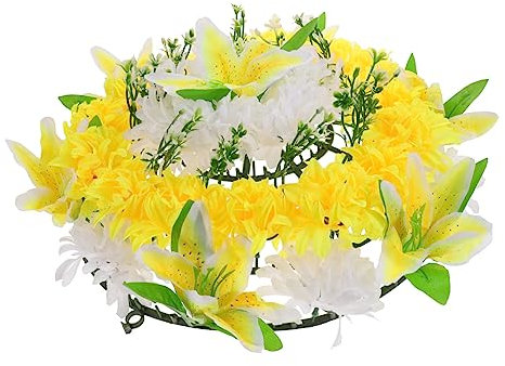 IMIKEYA Funerale Artificiale Fiori per Cimitero Wreath Duello Realistico Decorazione per Commemorazioni Senza Manutenzione Colore Casuale