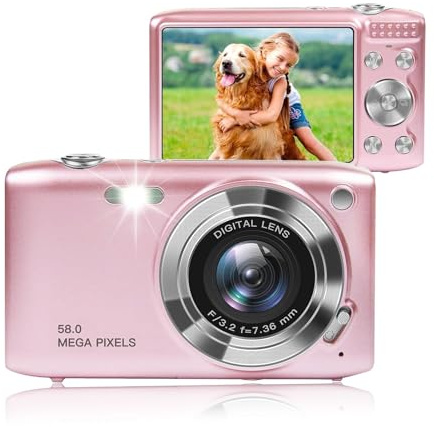 LICAEVEY Fotocamera Digitale 4K 58MP Zoom 16X Focale Fissa Macro Videocamera Digitale Portatile Rosa