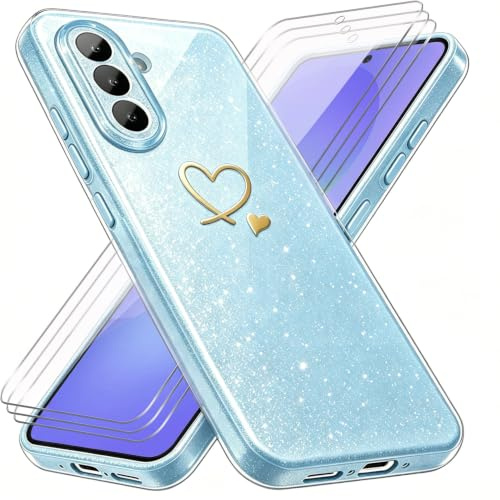 crisant Handyhülle Kompatibel mit Samsung Galaxy A36 4G / 5G mit 3 Stücke Schutzfolie, Weich TPU Anti-Fingerabdruck Hülle, Glitzer und Absturzsicherung Schutzhülle (Transparent)