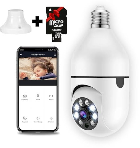 Generico TELECAMERA LAMPADINA WIFI ESTERNO/INTERNO - telecamera attacco E27 a led con camera bulbo 360 con risoluzione in 2K- Una telecamera wifi lampadina per la sicurezza della tua famiglia