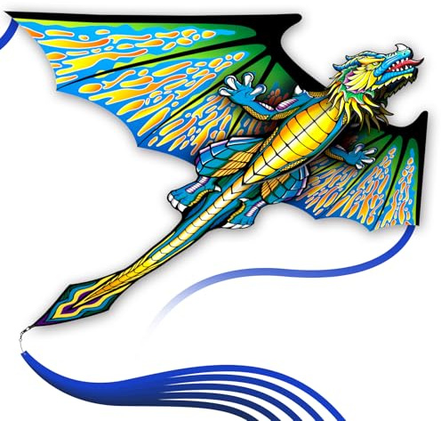 SGftre Dragon Drachen für Kinder im Alter von 4-8 Jahren, Große Einfache Flieger mit Schnur und Griff Spielzeug, Extrem Einfach zu Fliegen für Erwachsene und Kinder. (Green Pterosaur, 1.42M)