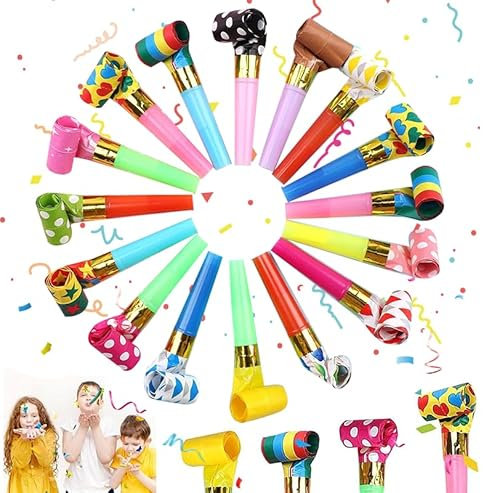 50 Pezzi Trombette Carnevale Colore Misto Trombette Festa Compleanno Fischietti Tromba Bambini Sstelle Filanti Carnevale,Perfetto per Feste di Compleanno,Feste,Natale,Halloween