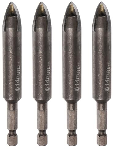 QUARKZMAN Fliesenbohrer, 4 Stück Glasbohrer 14 mm, YG6X-Hartmetall, Titanbeschichtet Diamantbohrer mit 1/4 Sechskantschaft für Keramikfliesen Glas Beton Ziegel Kunststoff Holz