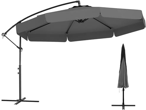 COSTWAY Sombrilla Terraza Exterior Ø290, Parasol para Patio con Funda, Sombrilla Cantilever para Jardin con Ajuste de Inclinación 35°, Manivela, 8 Varillas, Parasol para Jardín Piscina Terraza