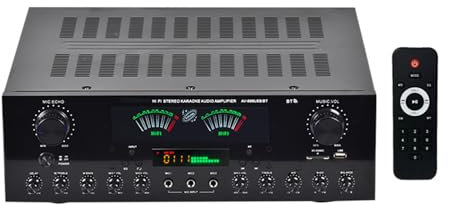 THYXGS Professional Stereo Audio Amplifier, 1600W High-Power Bluetooth 5.4 HiFi AV Amplifier with LCD Display & Remote Control, Support USB SD Cards, for Home Speakers/Karaoke