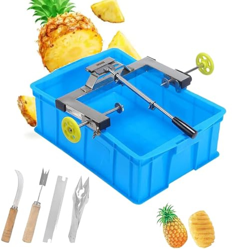 MTTXY Éplucheur d'ananas en Acier Inoxydable, avec Panier et Ensemble de Couteaux, Largeur du Support 30 à 37 cm, pour la Maison, Le Restaurant, Le Bar et Le supermarché.