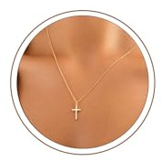 Turandoss Collier croix pour femme en or avec croix délicate, 14 carats plaqué or, cadeau chrétien cadeau religieux pour fille, amie, maman, anniversaire, Noël, bijoux, Laiton