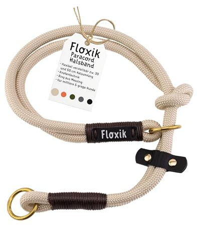 Floxik Paracord Hundehalsband Beige | Hohe Reißfestigkeit & Sicherheit Dank des Zugstopp Halsband Hunde | flexibel verstellbar 30-60cm für mittlere & große Hunde | Wetterfest & Pflegeleicht