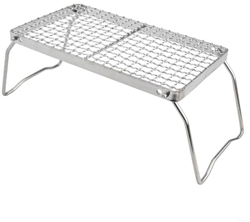 MeevrgR Parrilla plegable de acero inoxidable para barbacoa, grandes superficies de rejilla, altura ajustable, distribución uniforme del calor, portátil para camping, picnics (S)