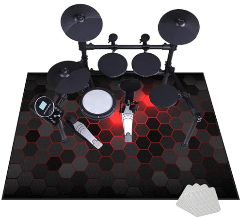 Professioneller Schlagzeugteppich, Schlagzeug Teppich, Schallschutzmatte, Drum Teppich, rutschfeste Trommel Teppiche, Quadratische Schallschutzdecke für E-Drum-Kits Bass Drum Snare 120 x 100 cm