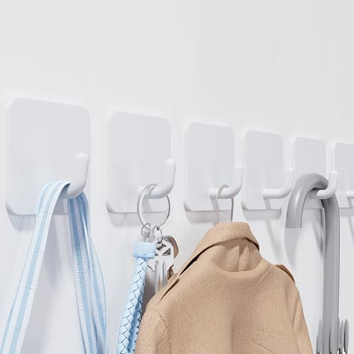 Aikzik 6 Pack Self Adhesive Hooks, Stainless Steel Sticky Hook Heavy Duty, Over 8kg Load - Hooks for Hanging for Towel, Coat, Key, Stick on Bathroom, Kitchen, Door and Wall, White