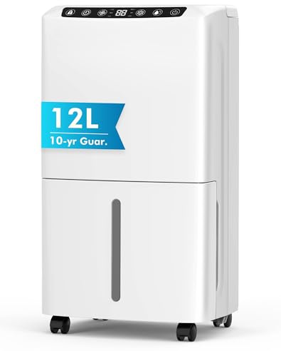 Dehumidifier 12L/Day, Dehumidifiers for Home with Automatic Humidity Sensor, 2.5L Tank, Laundry Drying, Dehumidifiers for Home Energy Efficient, 24h Timer, Digital Display, Drain Hose
