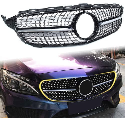 Kühlergrill Front Grill Frontgrill Schwarz Diamant Grill für Mercedes Benz C Klasse W205 S205 C205 A205 C43 AMG 2014-2018 vor-facelift